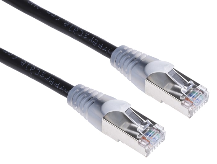 RS PRO, 2m Cat5e, Black RJ45 to Male RJ45 Male, F/UTPShielded, Terminated PVC Sheath