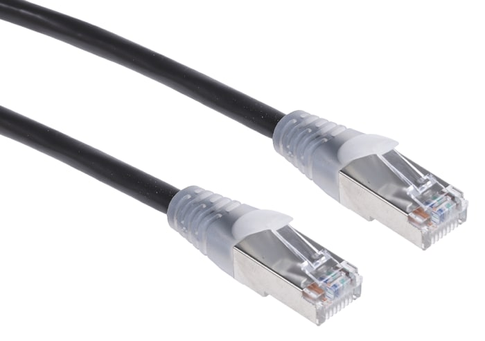 RS PRO, 3m Cat5e, Black RJ45 to Male RJ45 Male, F/UTP Shielded, Terminated PVC Sheath