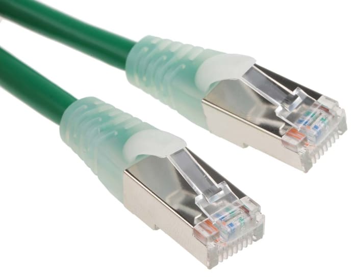 RS PRO, 0.5m Cat5e, Green RJ45 to Male RJ45 Male, F/UTP Shielded, Terminated PVC Sheath
