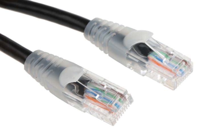 RS PRO, 0.5m Cat5e, Black RJ45 to Male RJ45 Male, U/UTP Unshielded, Terminated PVC Sheath
