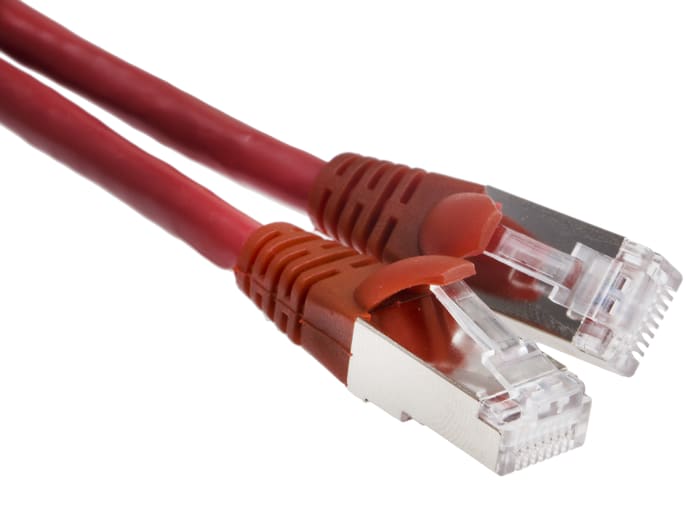 RS PRO, 3m Cat6, Red RJ45 to Male RJ45 Male, F/UTP Shielded, Terminated LSZH Sheath
