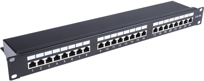 RS PRO Cat5e 24 Port RJ45 RJ Patch Panel STP 1U Black