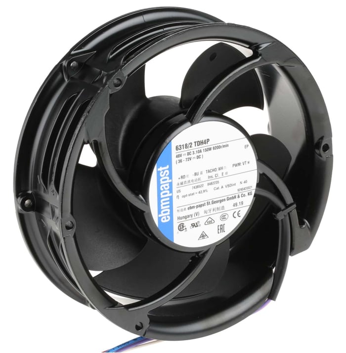 6318/2TDH4P ebm-papst | ebm-papst 6300 TD - S-Force Series Axial Fan, 48 V dc, DC Operation, 950m³/h, 150W, 172 x 51mm | 557-711 | RS Components 6318/2TDH4P ebm-papst | ebm-papst 6300 TD - S-Force Series Axial Fan, 48 V dc, DC Operation, 950m³/h, 150W, 172 x 51mm | 557-711 | RS Components