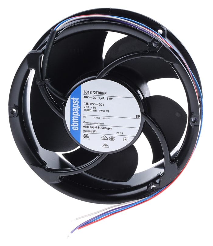 ebm-papst 6300 TD - S-Force Series Axial Fan, 48 V dc, DC Operation, 600m³/h, 40W, 172 x 51mm