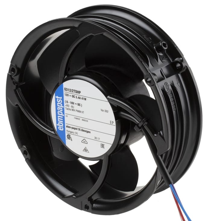 ebm-papst 6300 TD - S-Force Series Axial Fan, 12 V dc, DC Operation, 600m³/h, 40W, 172 x 51mm