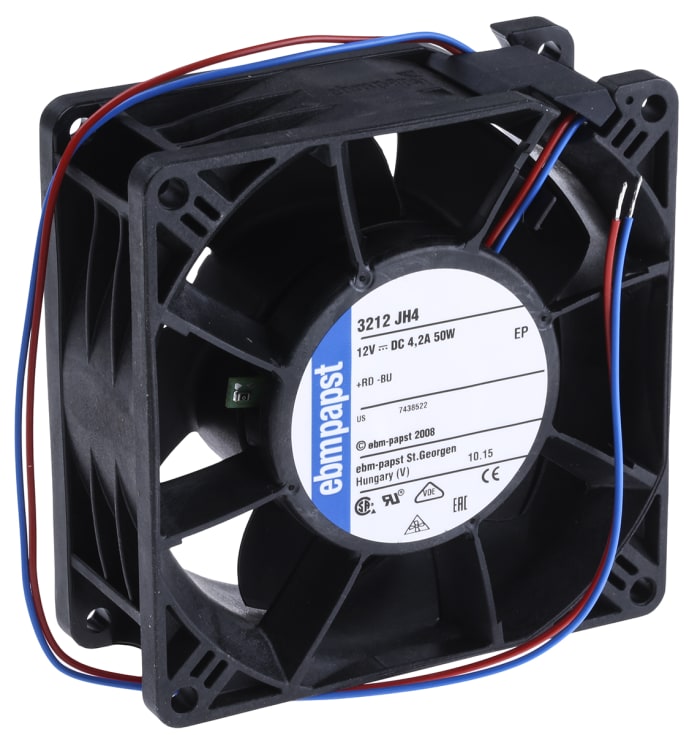 ebm-papst 3200 J - S-Force Series Axial Fan, 12 V dc, DC Operation, 280m³/h, 50W, 92 x 92 x 38mm