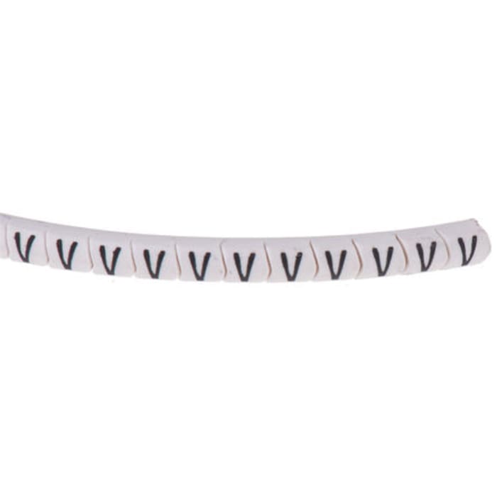 HellermannTyton Helagrip Slide-On Cable Marker, Black, Pre-printed "V", 3 mm Cable White, 1 mm Cable, 901-10438