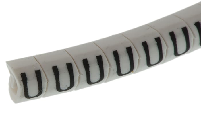 HellermannTyton Helagrip Slide On Cable Marker, Black on White, Pre-printed ""U"", 2 → 5mm Cable, 901-10446