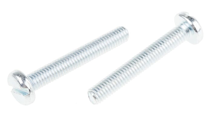 Tornillo de cabeza alomada con huella ranurada RS PRO M6 x 40.0mm, paso de rosca 1.0mm, de Acero Pasivado transparente