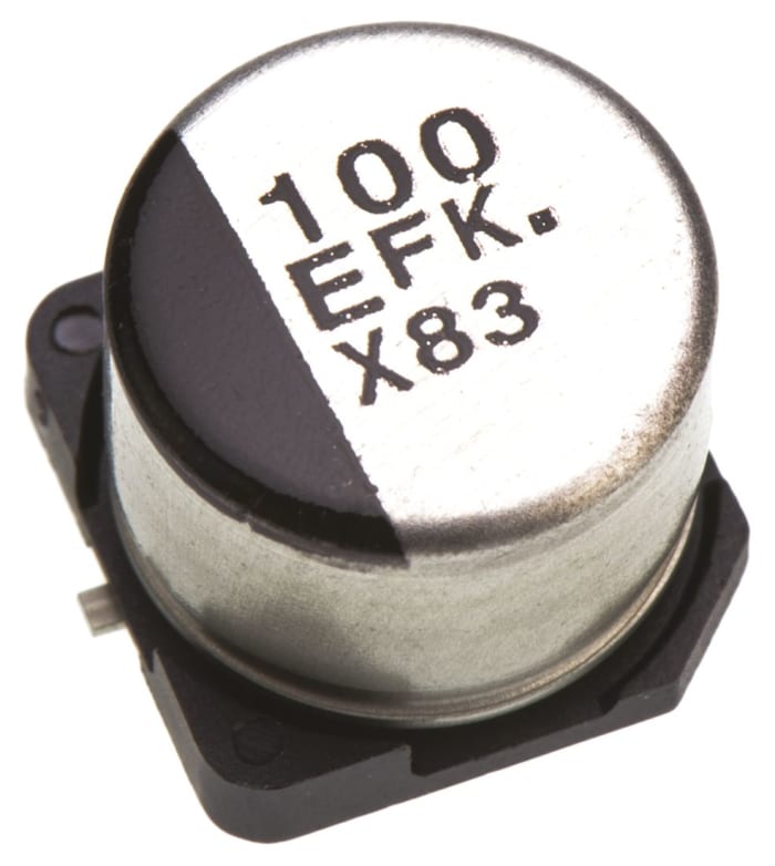 Kondenzátor, řada: FK SMD 100μF ±20% 340mΩ 25V dc, SMD Hliníkové elektrolytické AEC-Q200 Panasonic