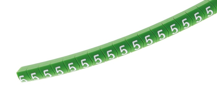 HellermannTyton Helagrip Slide-On Cable Marker, White, Pre-printed "5", 5 mm Cable Green, 2 mm Cable, 515-03950 HGDC2-5