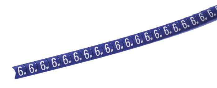 HellermannTyton Helagrip Slide On Cable Markers, White on Blue, Pre-printed "6", 2 → 5mm Cable, 515-03951