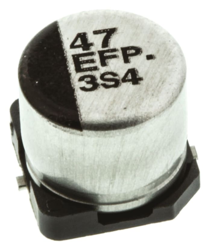 Kondenzátor, řada: FP SMD 47μF ±20% 260mΩ 25V dc, SMD Hliníkové elektrolytické Panasonic