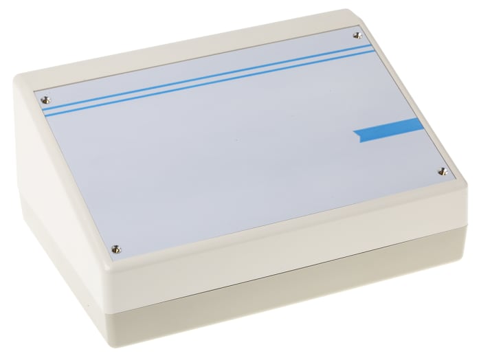 Caja de consola OKW, serie DeskCase 190, de ABS de color Blanco, con frontal inclinado, 220 x 156 x 100mm