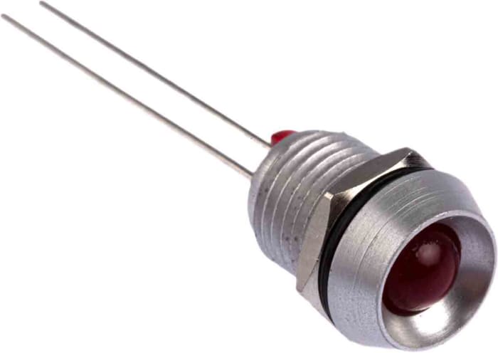 Bulgin Red Panel Mount Indicator, 2V dc, 8mm Mounting Hole Size, Lead Wires Termination
