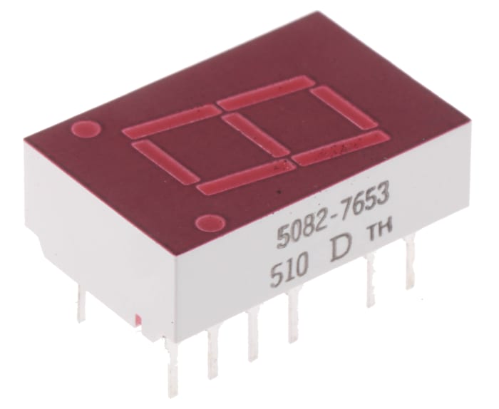 5082-7653-DE000 Broadcom 7-Segment LED Display, CC Red 1.1 mcd RH DP 10.9mm