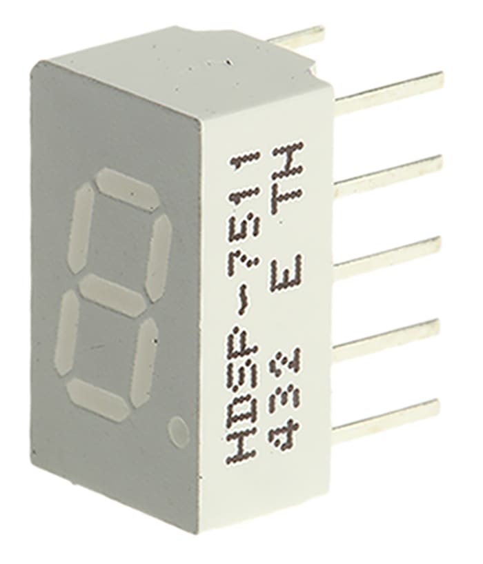 Display LED 7 segmentos Broadcom de 1 caract., Rojo, ánodo común, mont. pasante