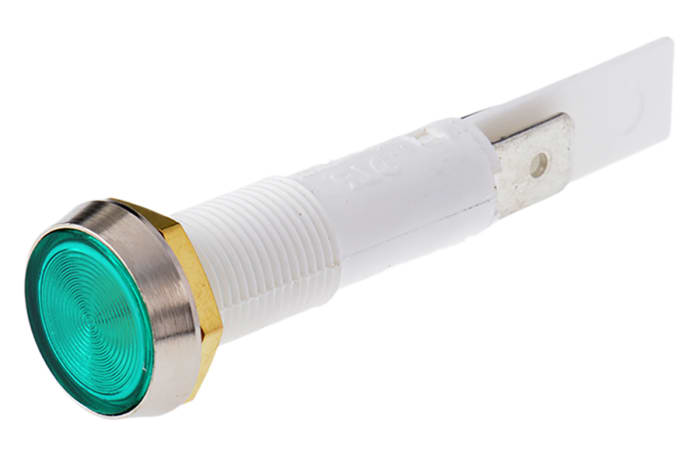 Arcolectric (Bulgin) Ltd 0275 Series Green Filament Indicator, 24V, 10mm Mounting Hole Size, Solder Tab Termination,