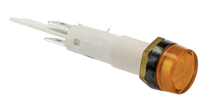 Arcolectric (Bulgin) Ltd 0277 Series Yellow Neon Panel Mount Indicator, 12V, 10mm Mounting Hole Size, Solder Tab