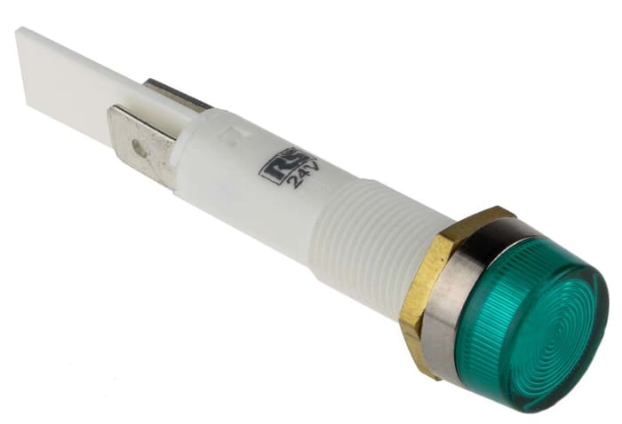 Arcolectric (Bulgin) Ltd 0277 Series Green Filament Panel Mount Indicator, 24V, 10mm Mounting Hole Size, Solder Tab