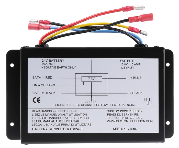 Custom Power Design DC-DC Converter, 13.8V dc/ 5A Output, 19 → 32 V dc Input, 138W, Mounting Bracket, +50°C Max