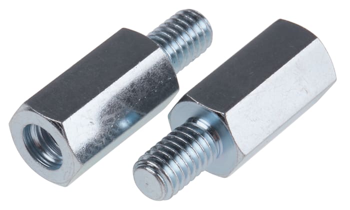 RS PRO Standoff, M6 x M6 Thread, 18mm Body, Steel, Male/Female, 10mm Stud
