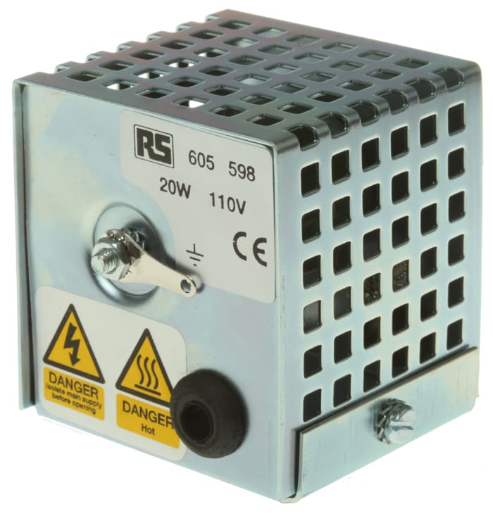 RS PRO Enclosure Heater, 110V ac, 20W Output, 45°C, 70mm x 65mm x 67mm