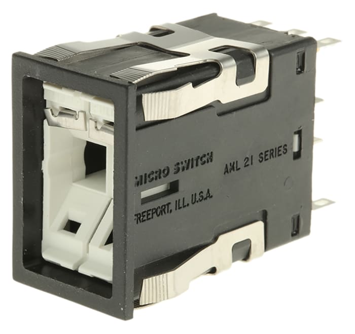 Honeywell Push Button Switch, Latching, Panel Mount, DPDT