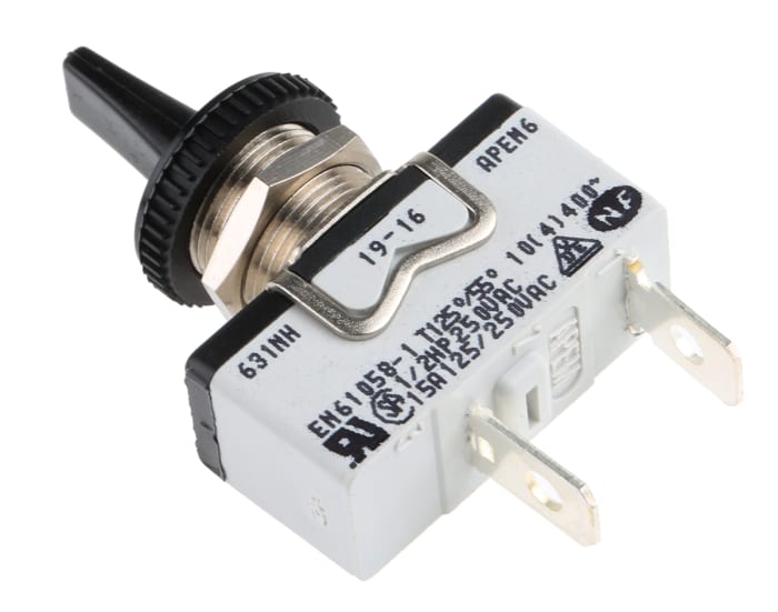 APEM Toggle Switch, Panel Mount, On-Off, SPST, Tab Terminal