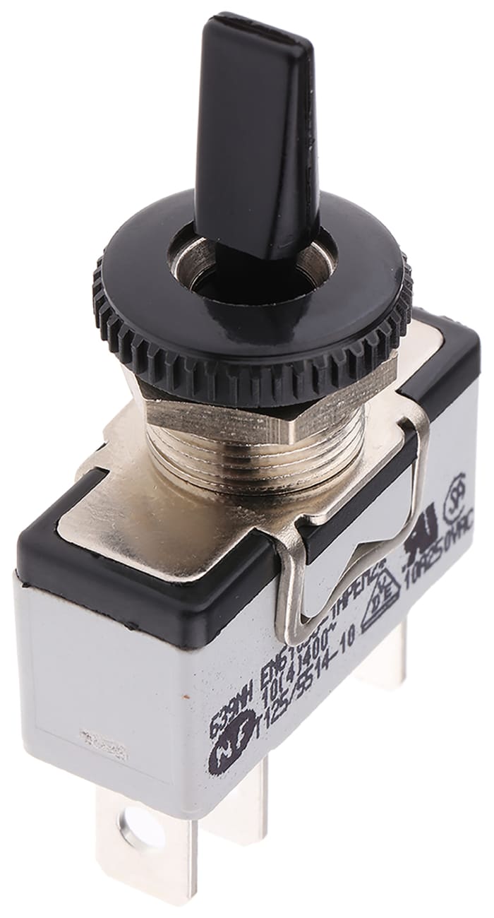 APEM Toggle Switch, Panel Mount, On-Off-On, SPDT, Tab Terminal
