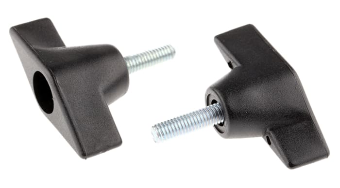 RS PRO Black Wing Clamping Knob, M6, Threaded Stud