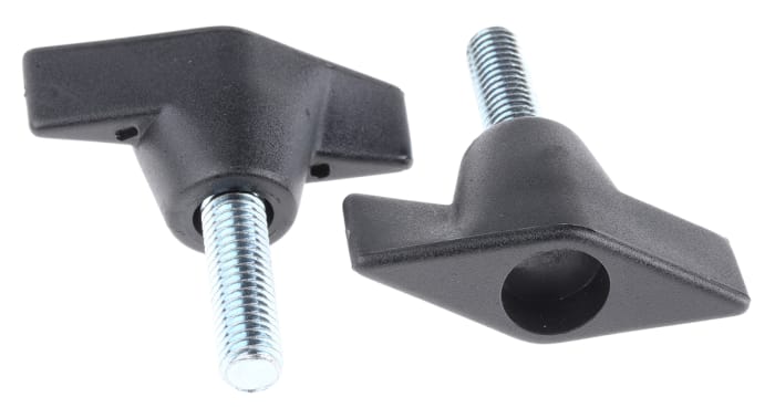 RS PRO Black Wing Clamping Knob, M8, Threaded Stud