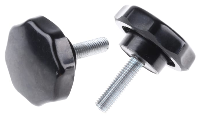 RS PRO Black Multiple Lobes Clamping Knob, M8, Threaded Stud