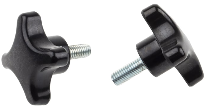RS PRO Black 4-Arm Clamping Knob, M8, Threaded Stud
