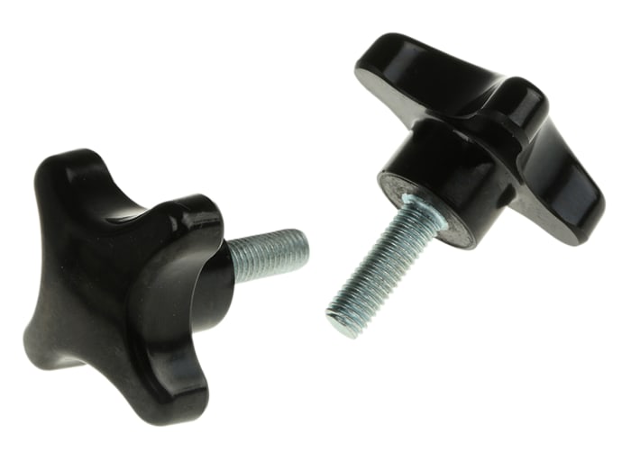 RS PRO Black 4-Arm Clamping Knob, M8, Threaded Stud