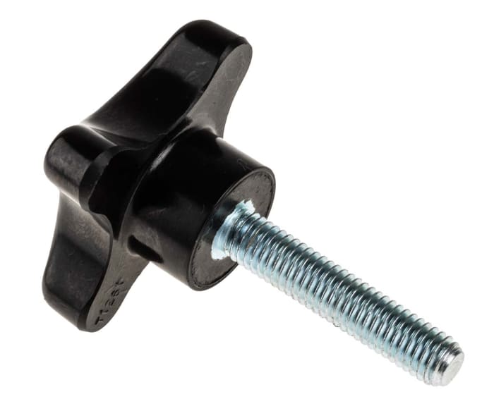 RS PRO Black 4-Arm Clamping Knob, M8, Threaded Stud