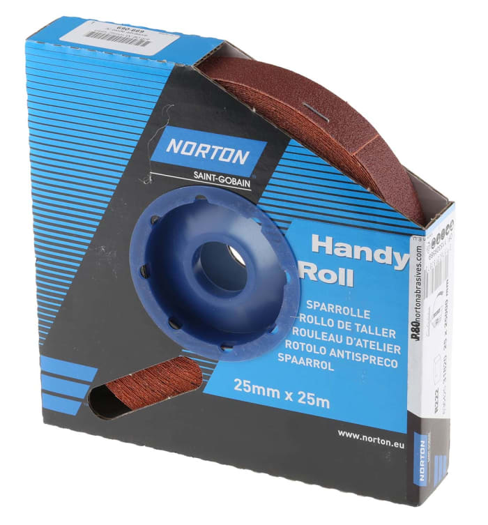 Norton P80 Grit Medium Sandpaper Roll, 25m x 25mm