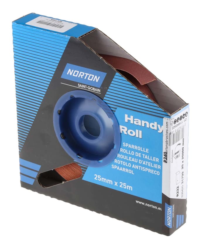 Norton P240 Grit Very Fine Sandpaper Roll, 25m x 25mm