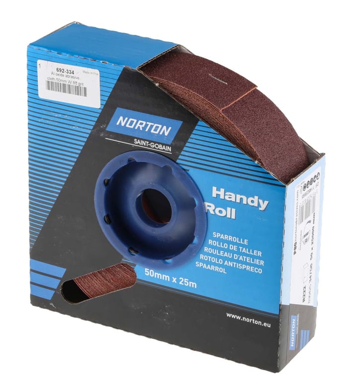 Norton P80 Grit Medium Sandpaper Roll, 25m x 50mm