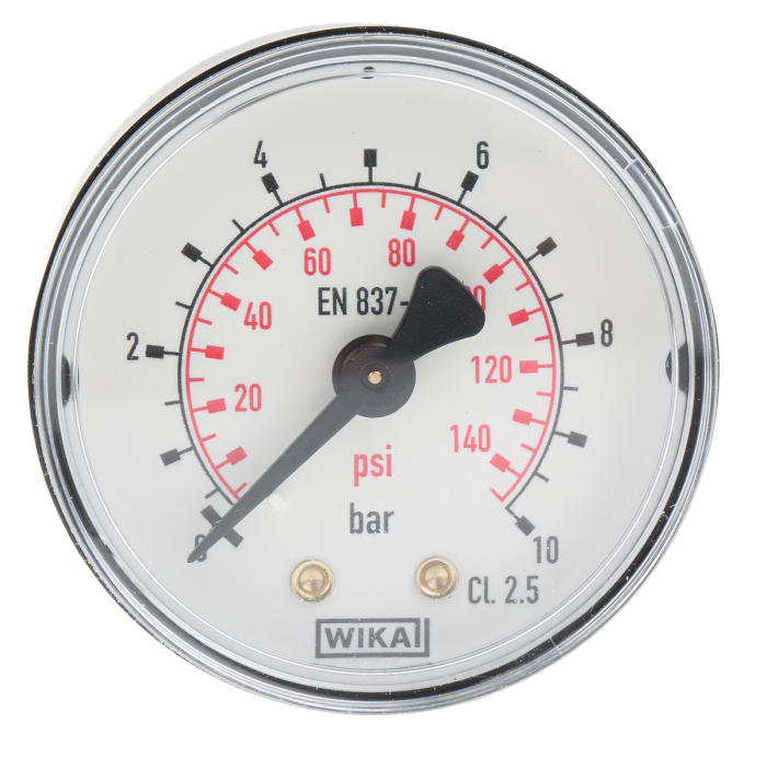 WIKA Analogue Pressure Gauge 10bar Back Entry 50mm Outside Diameter