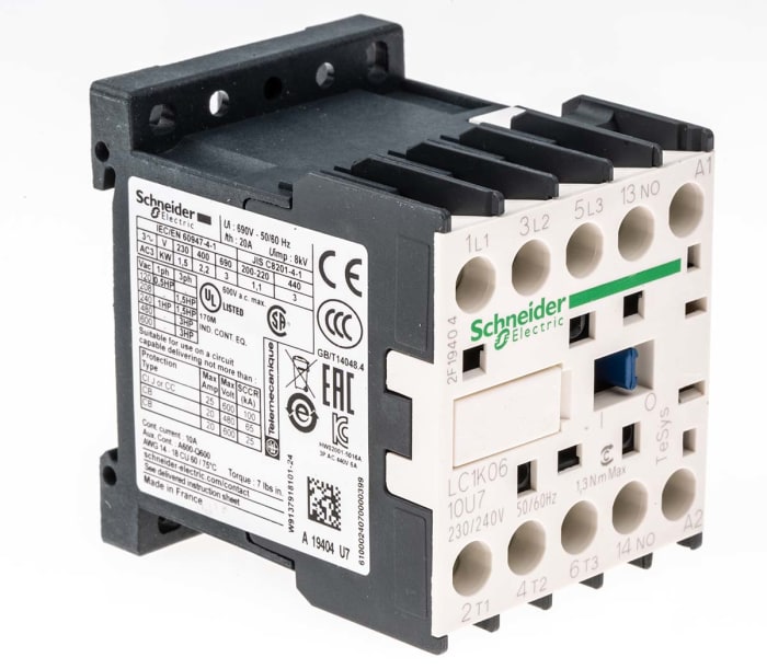 Contacteur Schneider Electric série LC1K, 3 pôles , 3NO, 6 A, 230 V c.a., 2,2 kW