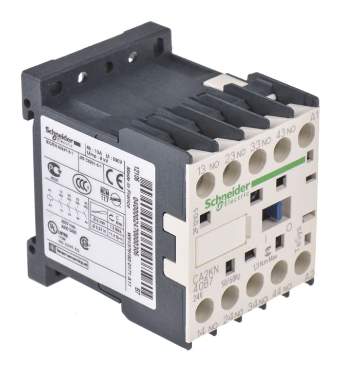 Contacteur Schneider Electric série CA2KN, 4 N/O, 10 A