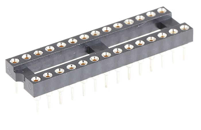 Patice Dip IC, rozteč: 2.54mm šířka řady 7.62mm, počet kontaktů: 28, Průchozí otvor Obrácený kolík , 5A, svislá