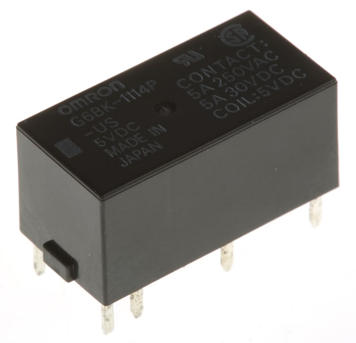 Omron PCB Mount Latching Power Relay, 5V dc Coil, 5A Switching Current, SPST