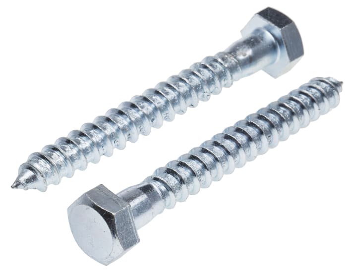RS PRO Hex Coach Screw, Steel Bright Zinc Plated, 10mm x 80mm