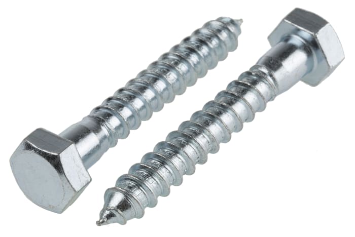 RS PRO Hex Coach Screw, Steel Bright Zinc Plated, 12mm x 80mm