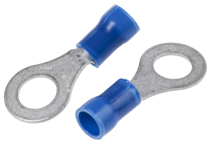 TE Connectivity, PLASTI-GRIP Insulated Crimp Ring Terminal, M6 Stud Size, 1mm² to 2.6mm² Wire Size, Blue