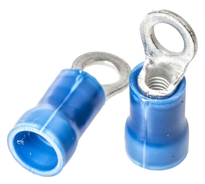 TE Connectivity, PLASTI-GRIP Insulated Crimp Ring Terminal, M3.5 Stud Size, 1mm² to 2.6mm² Wire Size, Blue