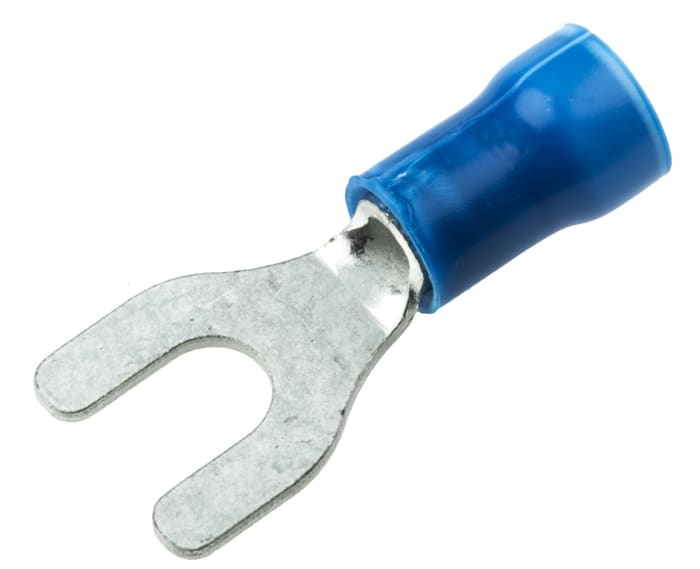 TE Connectivity, PLASTI-GRIP Insulated Crimp Spade Connector, 1mm² to 2.6mm², 16AWG to 14AWG, M4 Stud Size Vinyl, Blue
