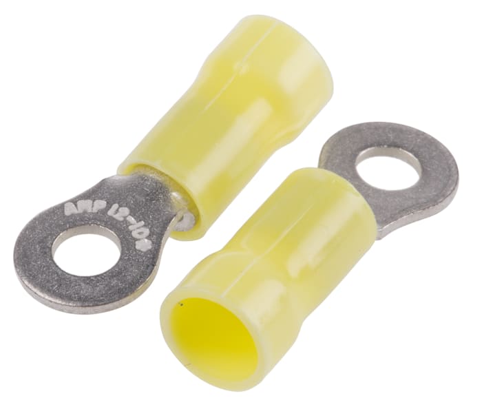 TE Connectivity, PLASTI-GRIP Insulated Crimp Ring Terminal, M4 Stud Size, 2.6mm² to 6.6mm² Wire Size, Yellow